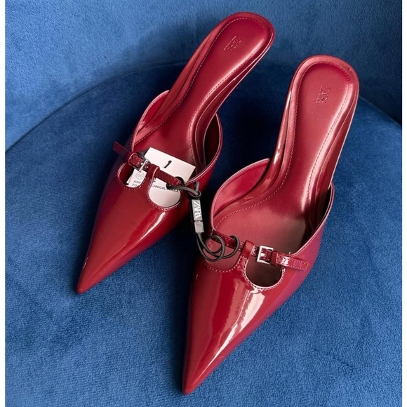ZARA Burgundy Patent Pointed Toe Slip-On Heeled Mules NWT – Size 6.5 & 8 - Picture 4 of 16